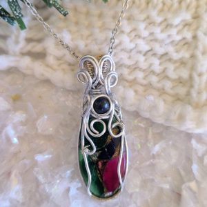 Colgante de Turquesa de Cobre y Lapislázuli en Aluminio y Plata de Ley