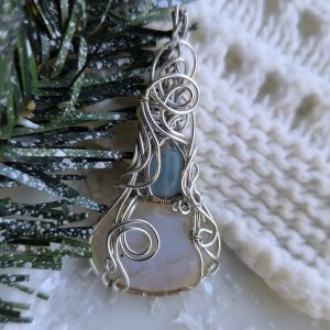 Colgante Artesanal de Invierno · Aguamarina y Piedra Lunar