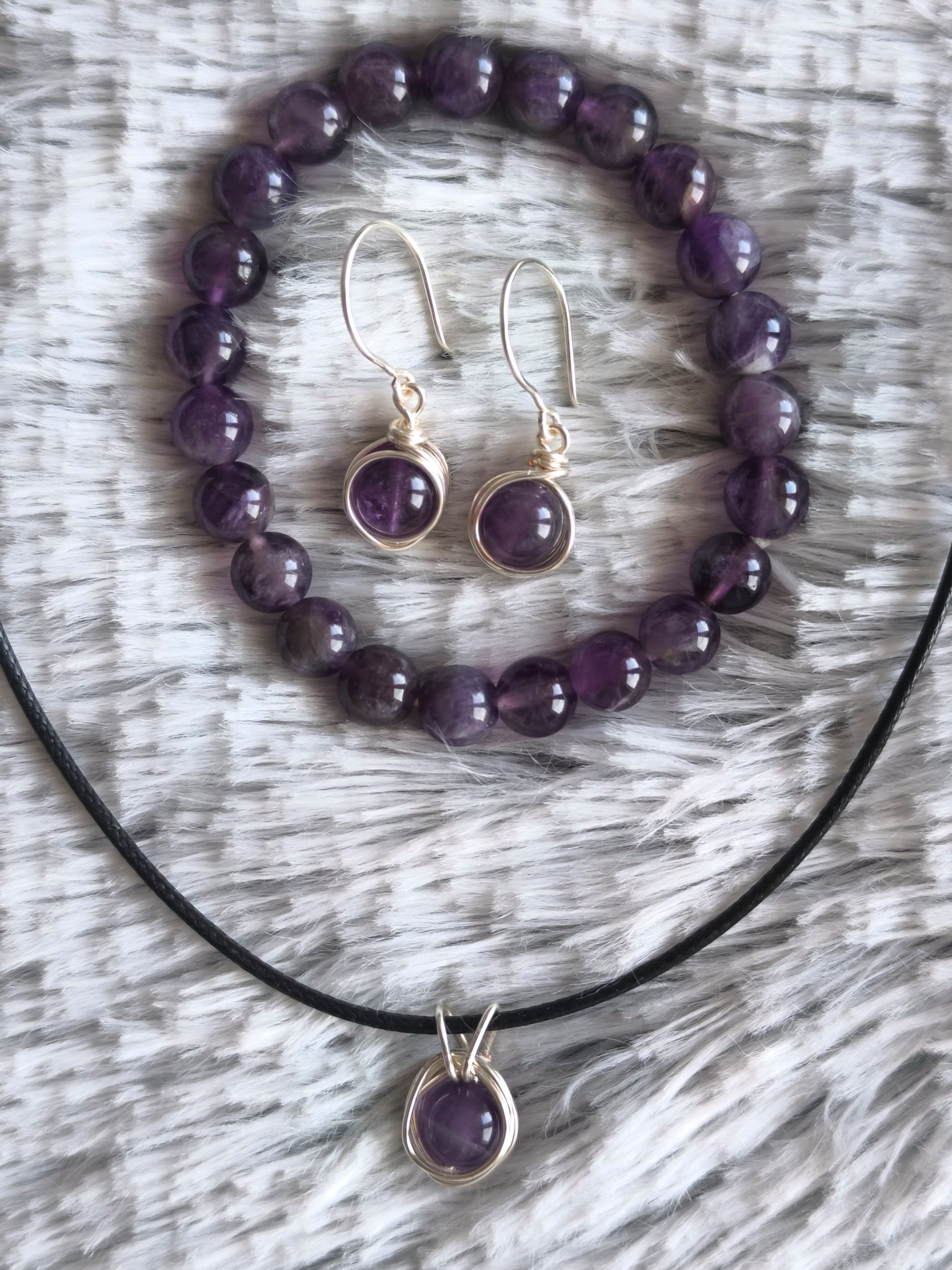 Conjunto de Amatista Natural – Pendientes, Dije y Pulsera | Edición Especial Artesanal - Imagen 4